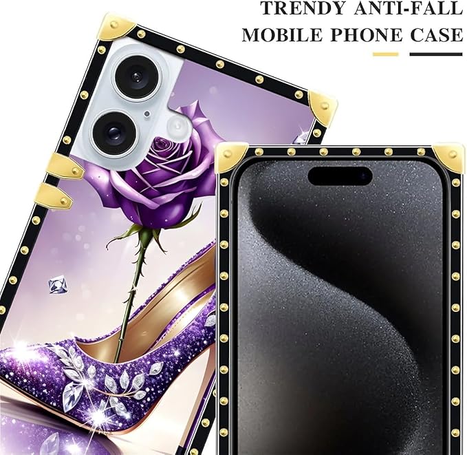 Compatible with iPhone 16 Case, High Heeled Purple Diamond Rose Luxury Golden - Image 4