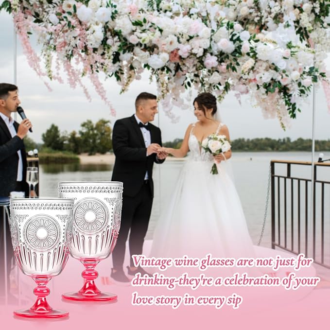 XUWAIDSGN 12Pcs Plastic Vintage Wine Glasses 13.5oz Reusable Embossed Goblet - Image 7