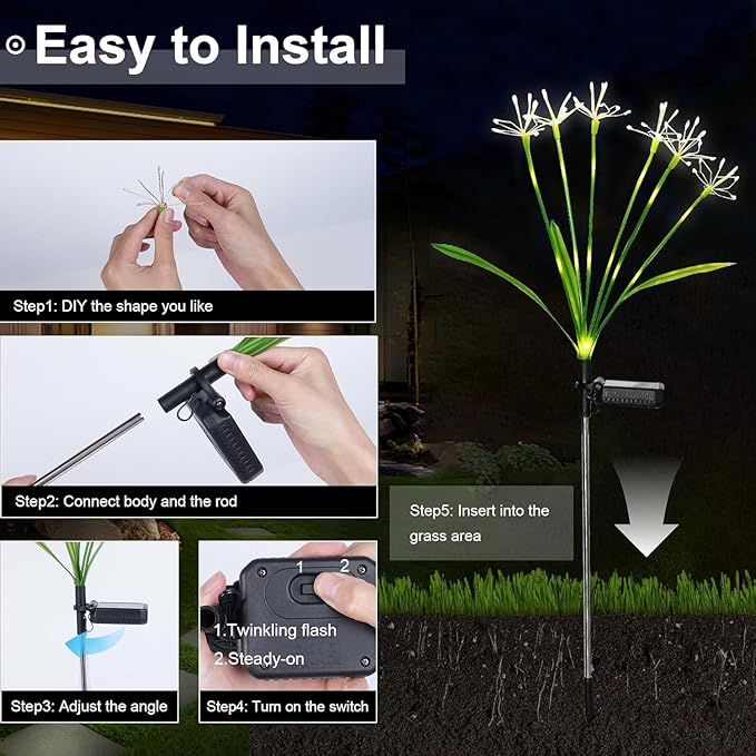 Solar Garden Lights Outdoor: Waterproof 6-Pack DIY Decorative Firework Lights - Image 3