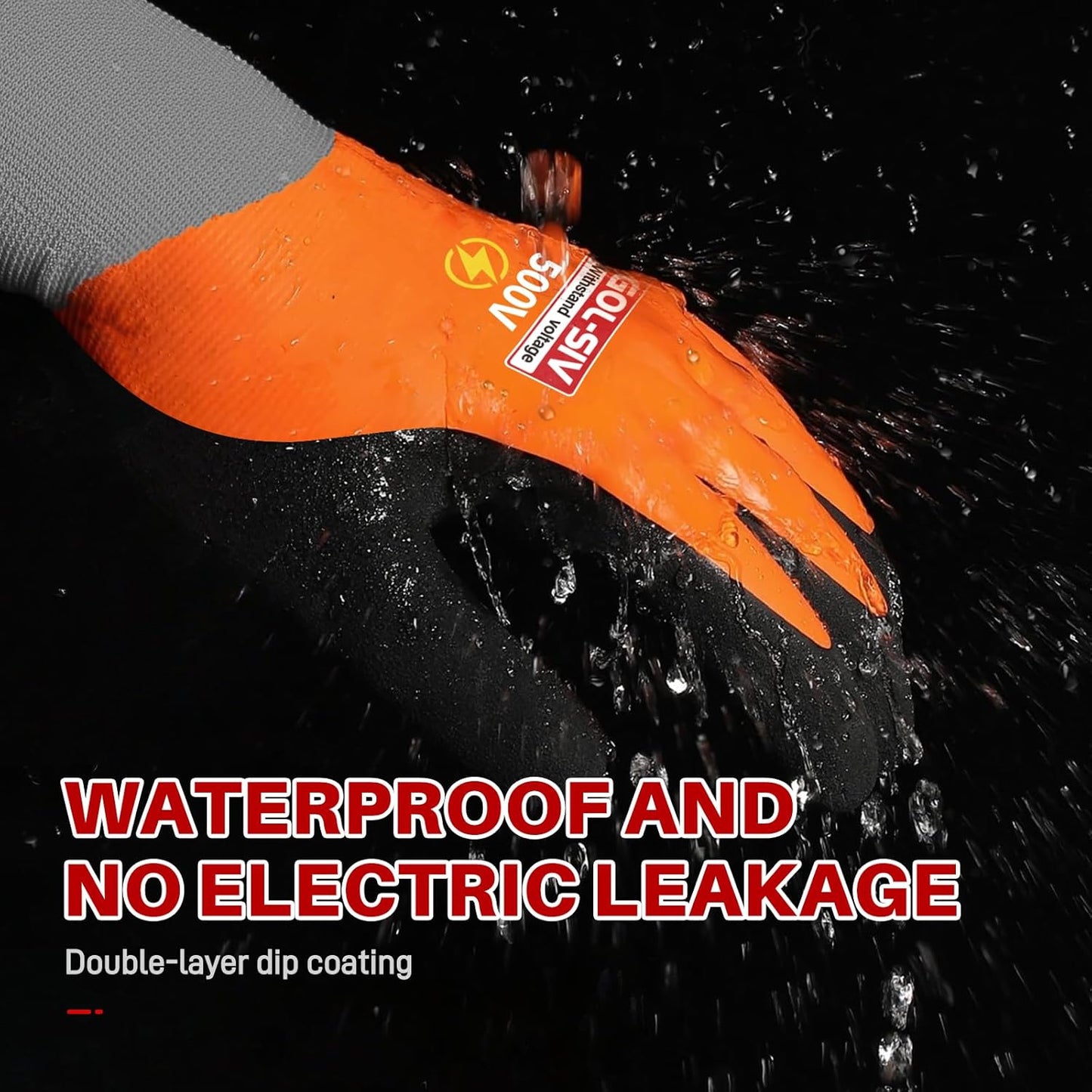 Electrical Insulated Gloves, 500V High Voltage Resistance Electrician Safety Gloves, Rubber Non Slip Work Gloves (500V|double insulated, Large)
