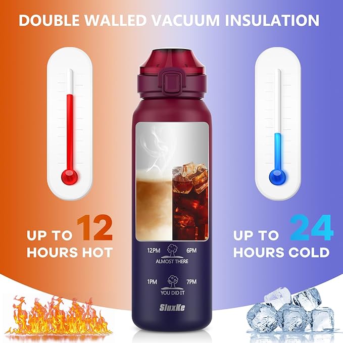 SLUXKE Insulated Water Bottle 24oz, Double Wall Vacuum 18/10 Stainless Steel - Image 4