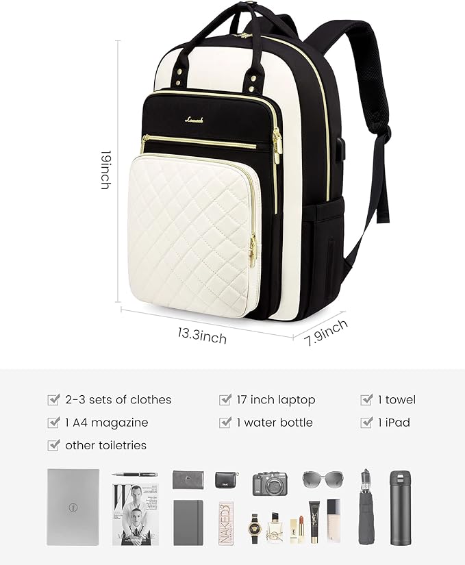 LOVEVOOK Laptop Backpack, D-black-beige, 19 x 13.3 x 7.9 in, 1.9 lbs, 30L - Image 2