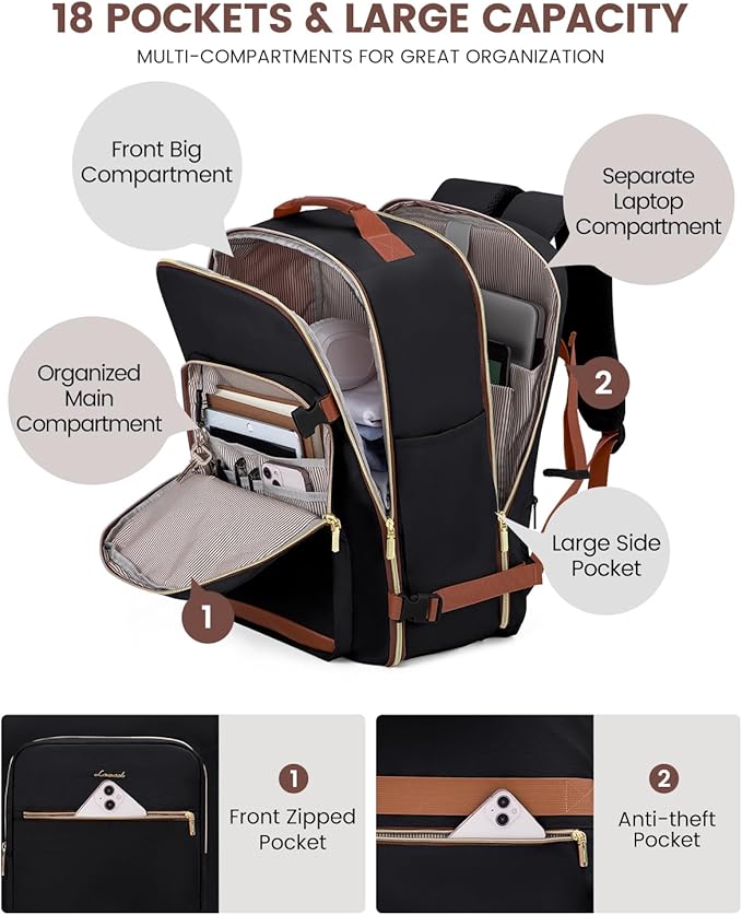 LOVEVOOK 40L Travel Backpack for Women & Men, Airline Approved Carry On Luggage - Image 3