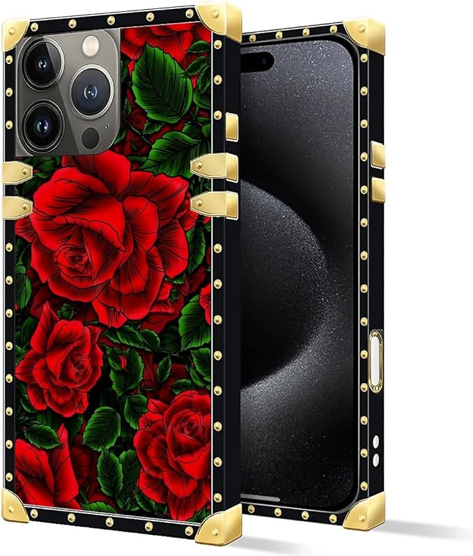 Compatible with iPhone 16 Pro Max Case, Vector Red Rose Green Leaf Luxury - Image 2