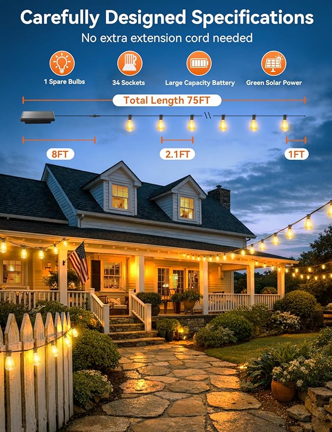 Brightever 75FT Solar String Lights Outdoor Waterproof - Image 2