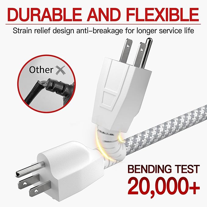 16/3 Braided Extension Cord 6 FT, Braided Extension Cord Flexible & Durable - Image 4
