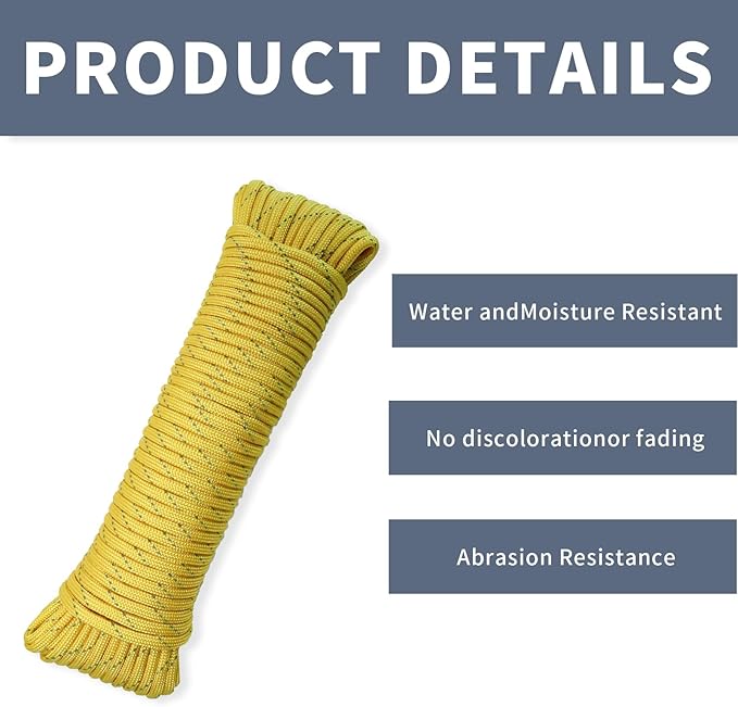 Paracord Rope, Reflective III Parachute Cord 7 Strand Core 550lb, 100ft Yellow - Image 2