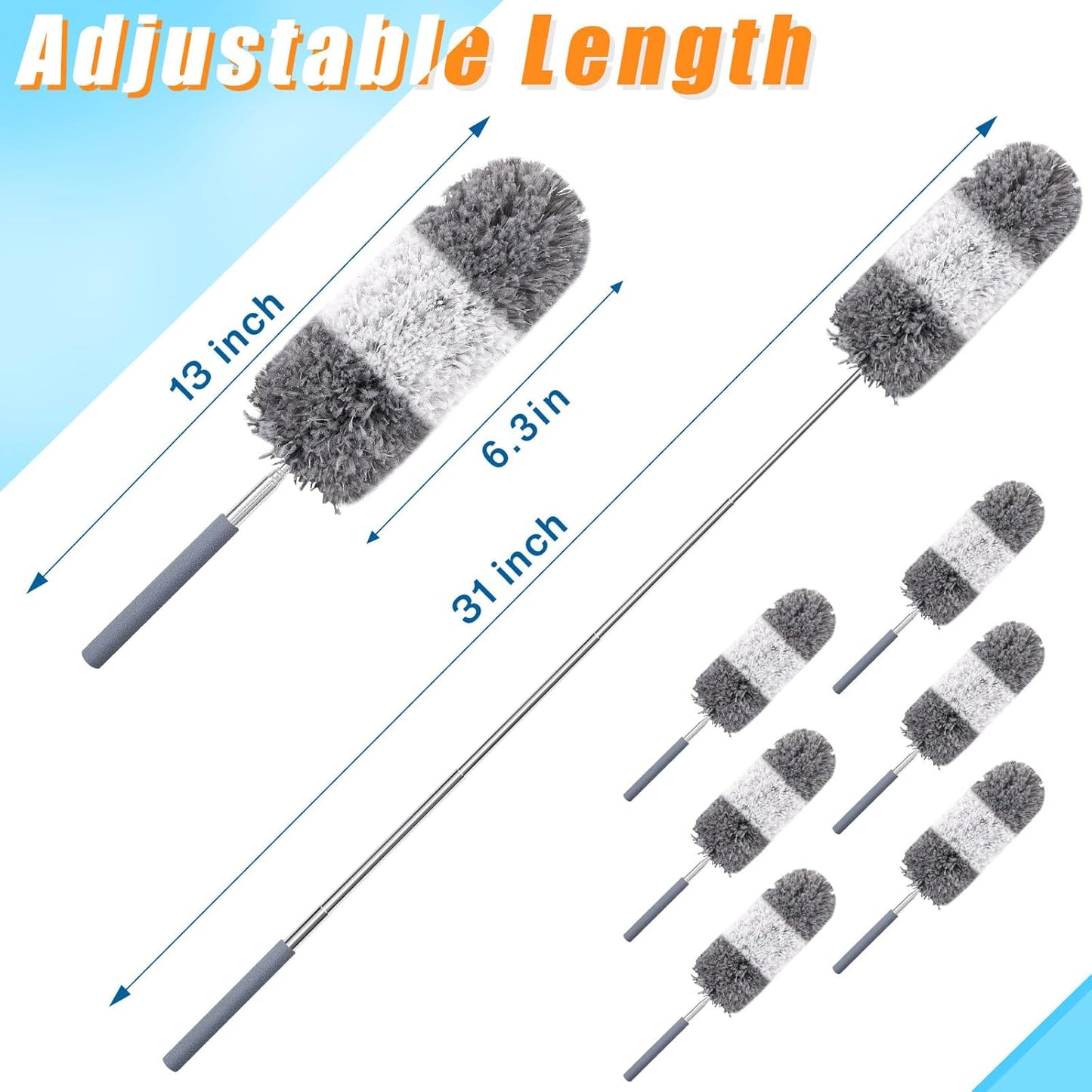 Tanlade 12 Pcs Microfiber Feather Duster for Cleaning 13-31 Inch Extendable Cobweb Dusters Ceiling Fan Duster Washable Bendable Tool for Office Car Window Furniture (Gray White)