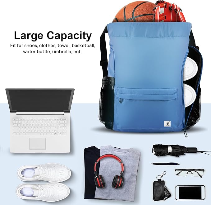 Drawstring Backpack with Mesh Pockets String Gym Bag Sackpack Sandproof Water - Image 2