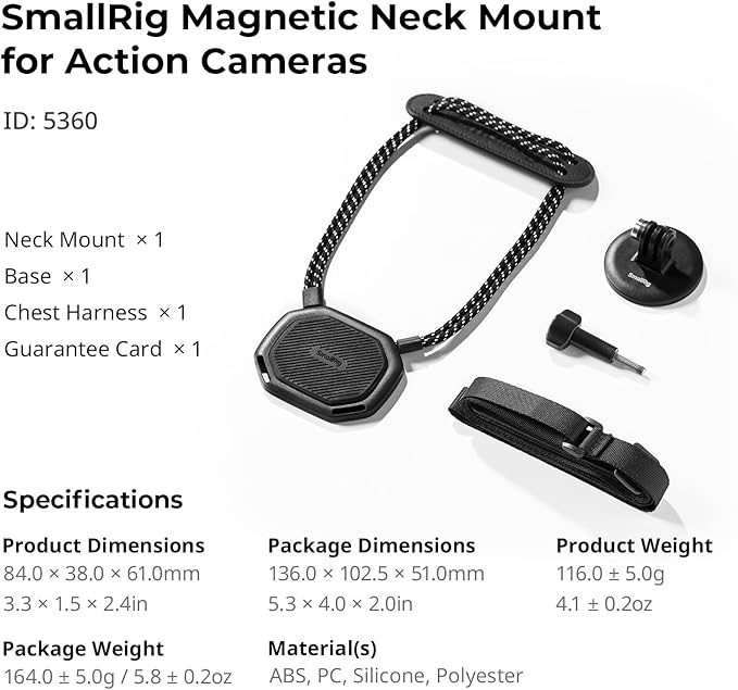 SMALLRIG Magnetic Neck Mount for Action Cameras, Quick Release Chest Mount - Image 8