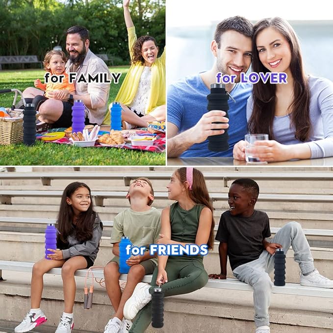 Collapsible Water Bottles，2 pack BPA Free Travel Silicone Water Bottle - Image 7