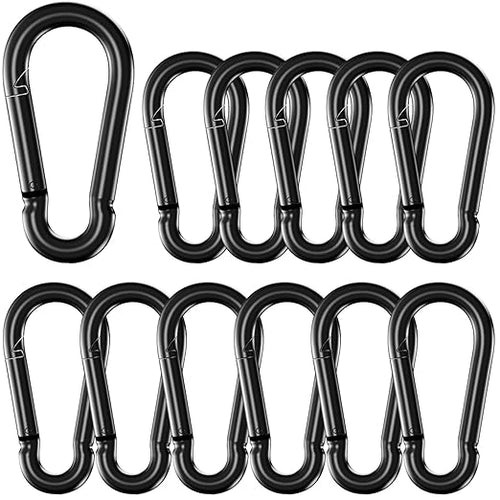 12 Pack2.36 Spring Snap Hook Carabiners, Galvanized Steel Black Small Carabiner by SEUNGCH
