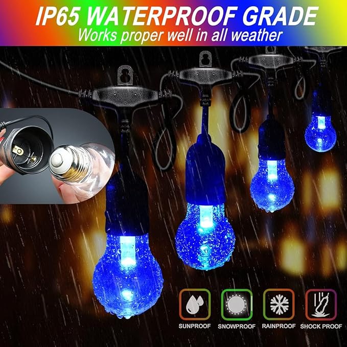 35FT Outdoor String Lights, 16 Shatterproof Edison Bulbs, Dimmable RGB Color - Image 2