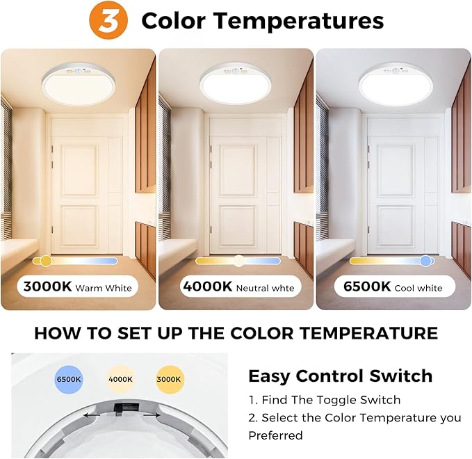 slochi 4Pack Motion Sensor Light Indoor Wired, 12 Inch 3000K/4000K/6500K Closet - Image 3
