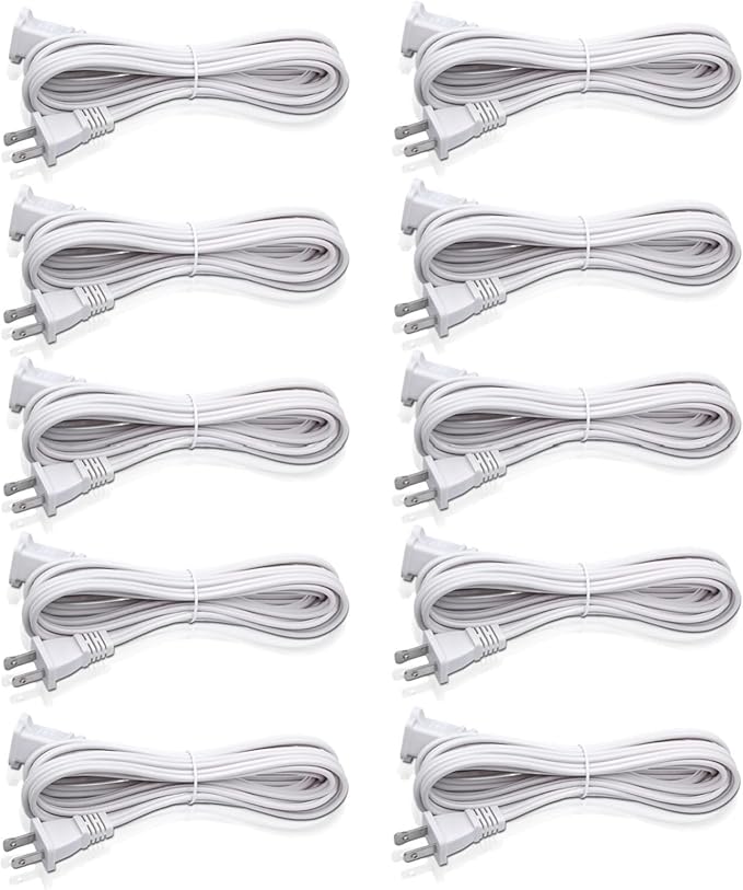 2 Prong Extension Cord, Safe for Home, Dorm Use White Extension Cord - Image 2