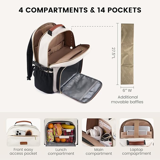 LOVEVOOK Lunch Backpack with Lunch Compartment, 17 Inch Laptop Work Travel - Image 4