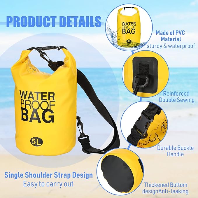 Jexine 15 Pack Dry Bag Waterproof, 5L Ultralight Dry Sacks Roll Top Storage Bag - Image 5