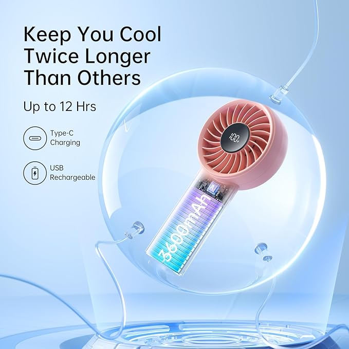 JISULIFE Handheld Portable Fan, Stronger and Longer-Lasting: 5 Speed, 3600mAh - Image 4