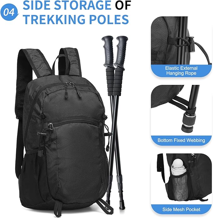 Hiking Daypack Packable, Camping Backpack Water Resistant Lightweight Polyester - Image 5