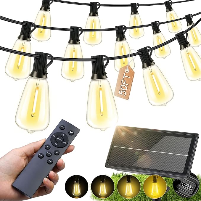 Solar Lights Outdoor Waterproof: ST38 50FT 15M Shatterproof Bulbs Patio Lights by Unknown