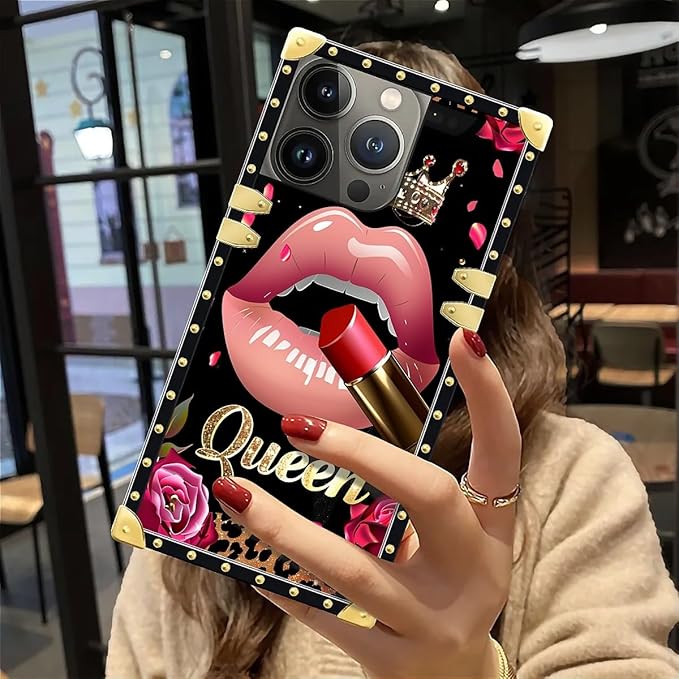 Compatible with iPhone 12 Pro Max Case, Glitter Red Rose Queen Leopard Lipstick - Image 6