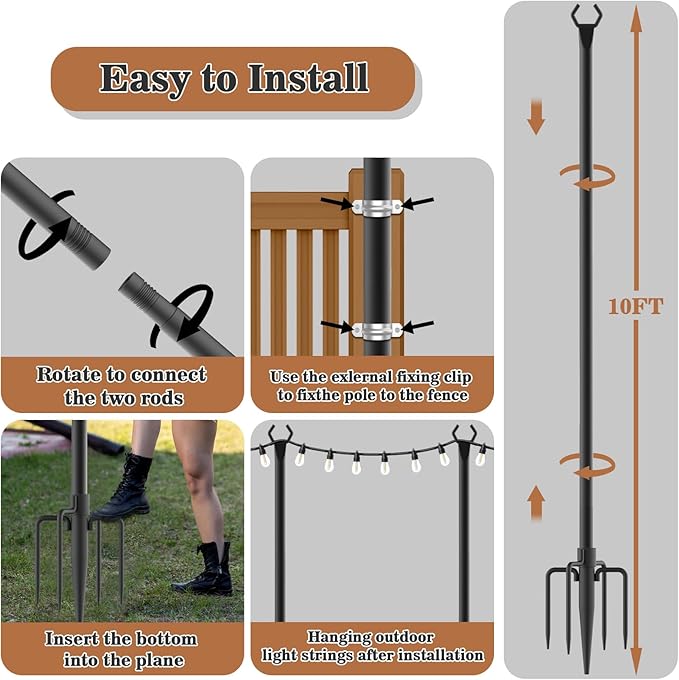NUERPO 4 Pack String Light Poles, Metal Poles - Image 7