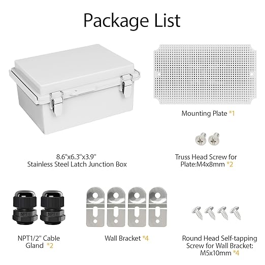 LeMotech Electrical Box, IP67 Waterproof Hinged Cover Stainless Steel Latch - Image 8