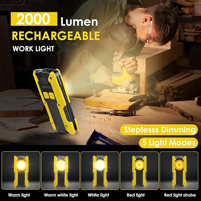 Rechargeable LED Work Light, OTYTY 40W 2000LM Magnetic Work Light Battery - Image 3