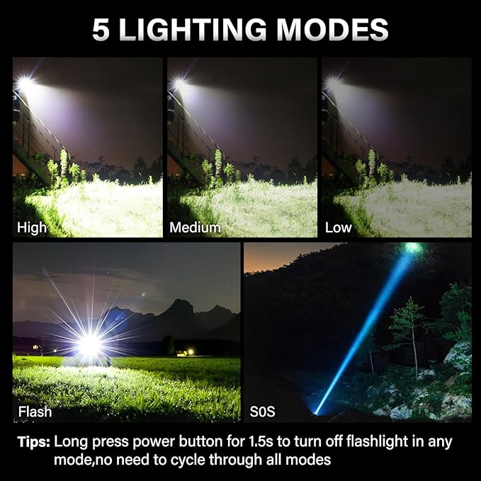 AKNEAR Rechargeable LED Flashlight 99000 High Lumens, Super Bright Flashlights - Image 8