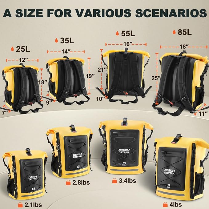 OSAH DRYPAK Waterproof Backpack Dry Bag 25L/35L/55L/85L – Heavy Duty Roll-Top - Image 2