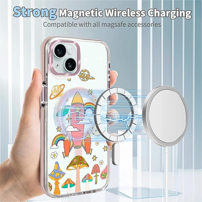 Case for iPhone 14 Plus/15 Plus, Spaceship Mushroom Phone Case Design，for Women - Image 4