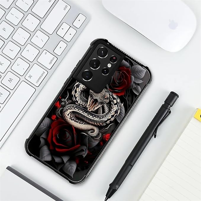 for Samsung Galaxy S21 Ultra Case, Entwined Rose Snake Pattern Graphic Design - Image 7