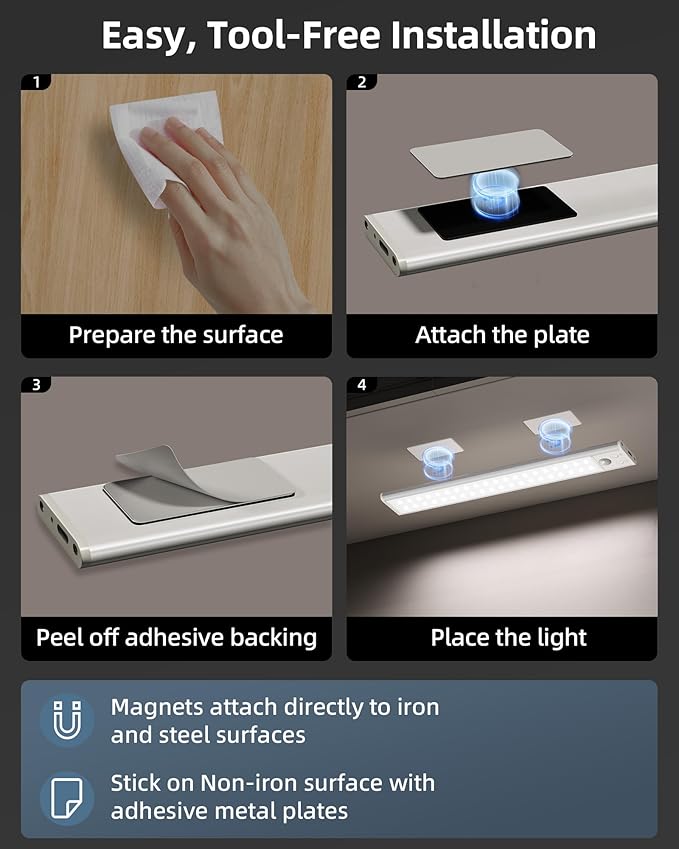 10inch Under Cabinet Lights, Motion Sensor Light Indoor, Wireless Closet Lights - Image 6