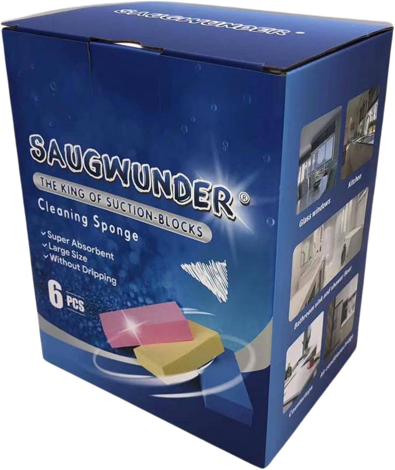 Super Absorbent Sponge Durable Stuff PVA Sponge Box High Water Absorbability Use in Car Boat Kayak After Shower Pick up Liquid Like Vacuum Cleaning Supplies (6 Blue Suction Sponges/Saver Pack)