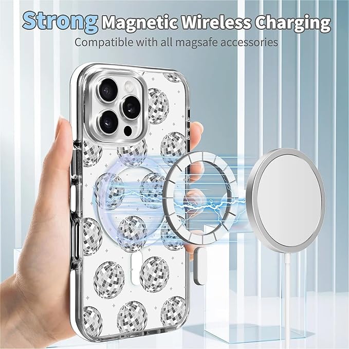 Case for iPhone 16 Pro, Disco Ball Grayish White Phone Case Design，for Women - Image 4