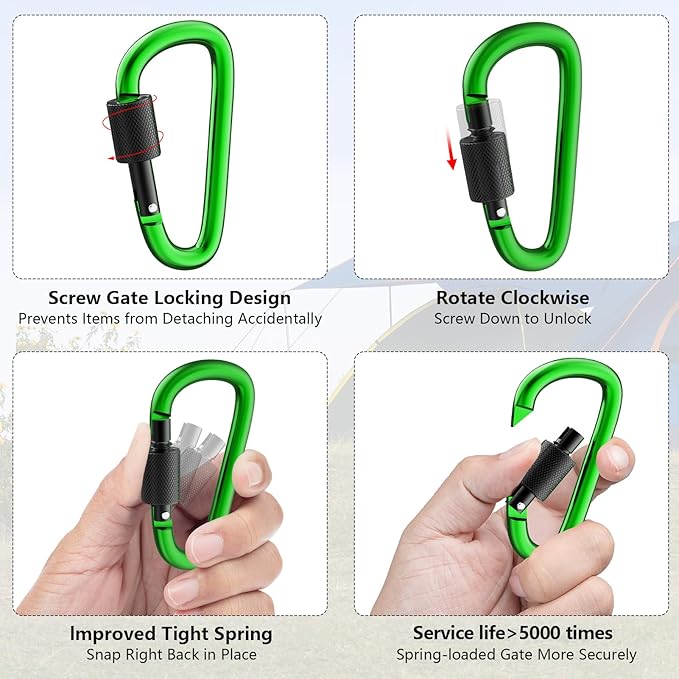 sprookber 3" Locking Carabiners | Keychain Carbineers D Ring Key Clip Spring - Image 3