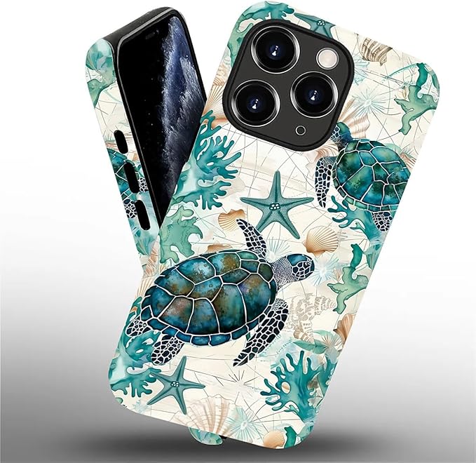 for iPhone 11 Pro Case, HH2 Ocean Sea Turtle Nautical Map Hybrid 2 Layer Hard - Image 2