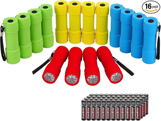 EverBrite 16-Pack Mini LED Flashlight Set, Small Flash Lights Assorted 4 Colors by EverBrite