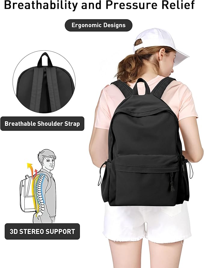 BJLFS Black School Backpack for Girls Women, Waterproof High School Book Bag - Image 4