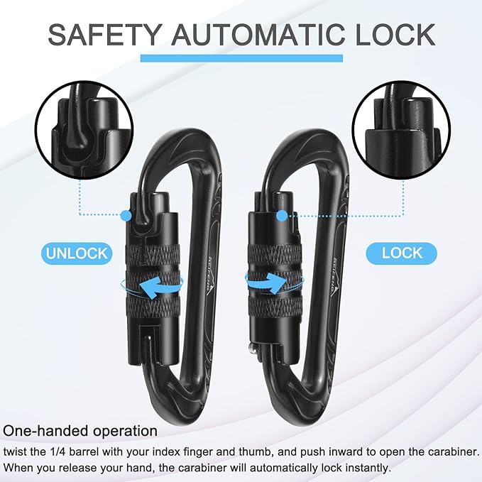 BEIFENG Heavy Duty Lightweight Locking Carabiner Clips D Ring - Image 4
