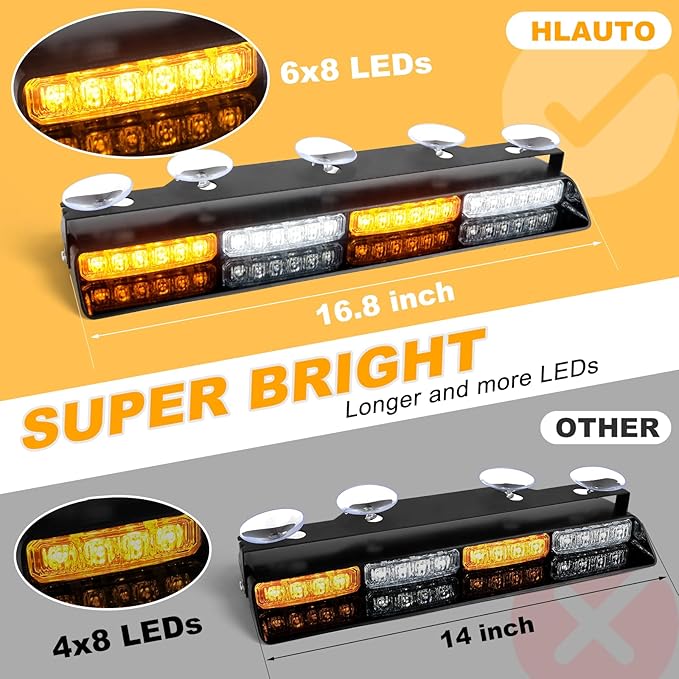 HLauto 604N Emergency Dash Strobe Lights: 2x16.8 inch Amber White Security - Image 2
