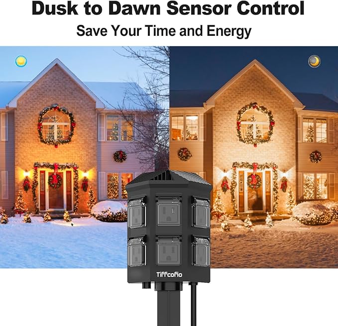Outdoor Power Strip with 15 FT Extension Cord, 100FT Remote Control, Dusk to - Image 4