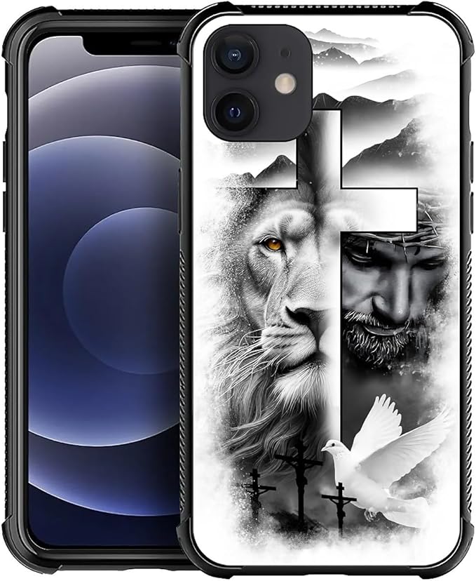 for iPhone 12 Mini Case, Lion Cross Jesus Christ Dove Pattern Made of Soft by FKBRCL4U