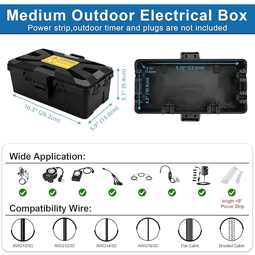 NineLeaf Outdoor Waterproof Electrical Box, IP54 Weatherproof Extension Cord - Image 5
