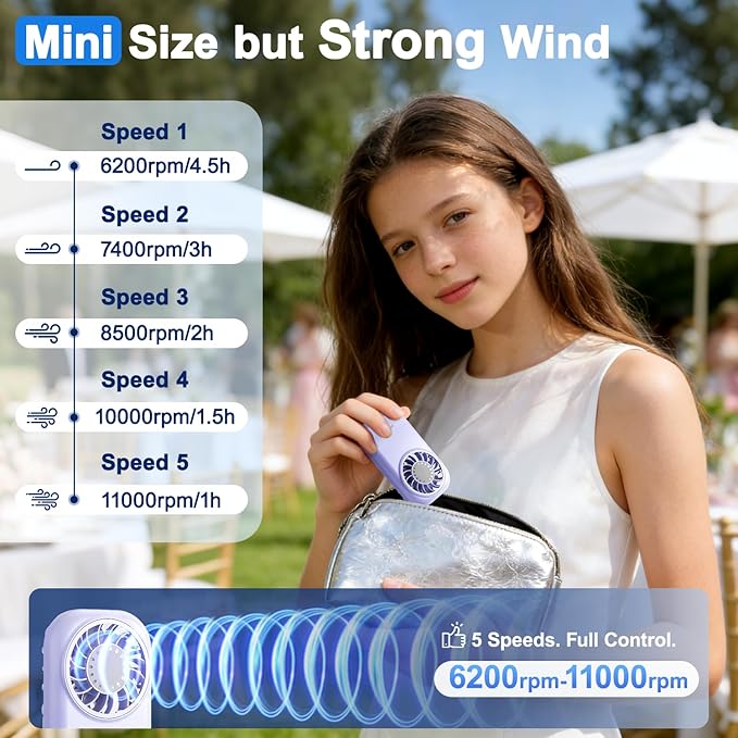 WHATOOK Handheld Mini Fan Small Personal Portable Speed USB Rechargeable - Image 5