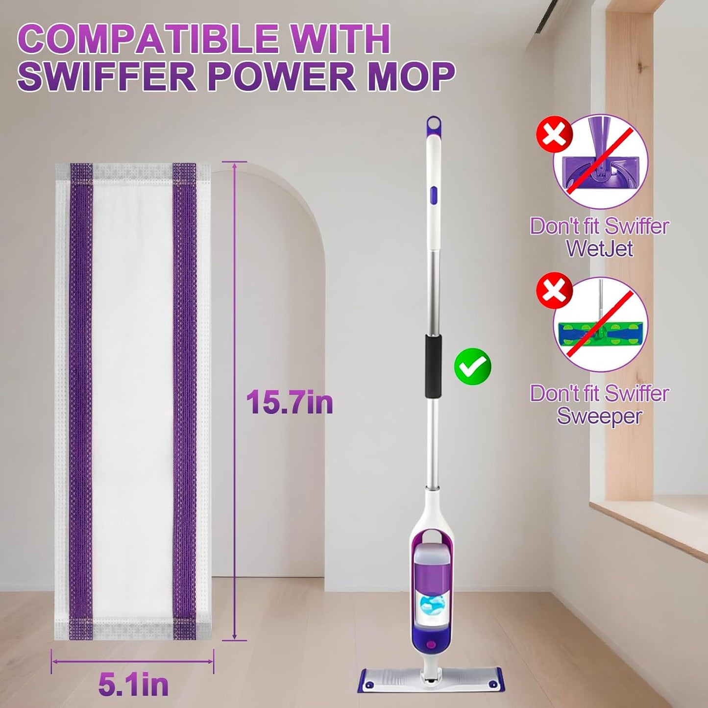 20 Count New Disposable Mop Refills for Swiffer Power Mop,Extended Super Absorbent mop Cloth Compatible with Swiffer Power Mop,Replacement Pads for Floor Cleaning.(Super Absorbent/Velcro)