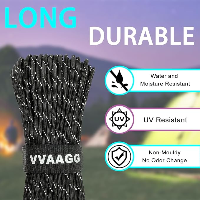 VVAAGG Reflective Paracord Rope 100FT, 7 Strand Nylon para Cord Lanyard Utility - Image 4