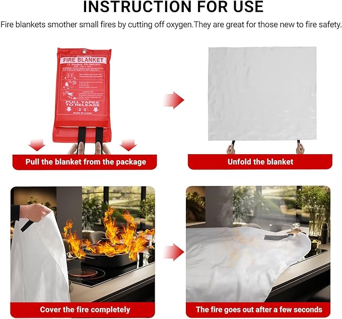 Heavy-Duty Emergency Fire Blanket, 4 Pack – Fireproof Fiberglass Blanket - Image 5