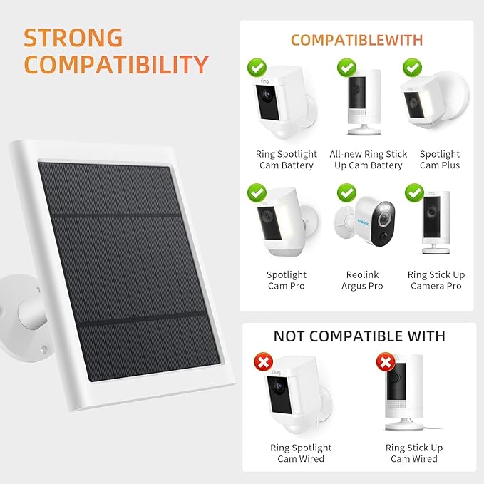 IP65 Solar Panel for Rings Camera White 3pack 4W Solar Charger Compatible - Image 4
