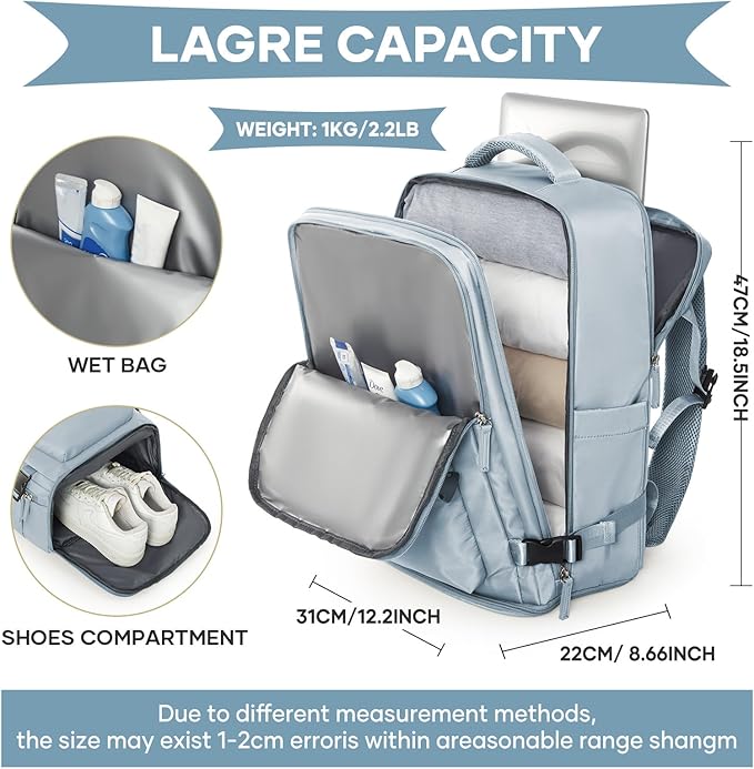 WONHOX Large Travel Backpack Carry on Flight Approved Laptop Work Business - Image 3
